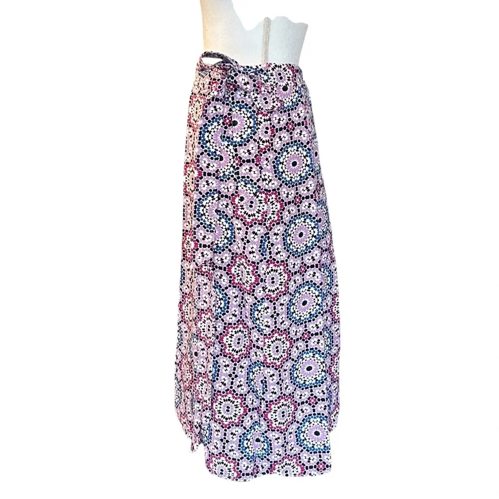 LOFT Mosaic Midi Wrap Linen Blend Summer Skirt Women’s SZ‎ 8 in Sweet Violet